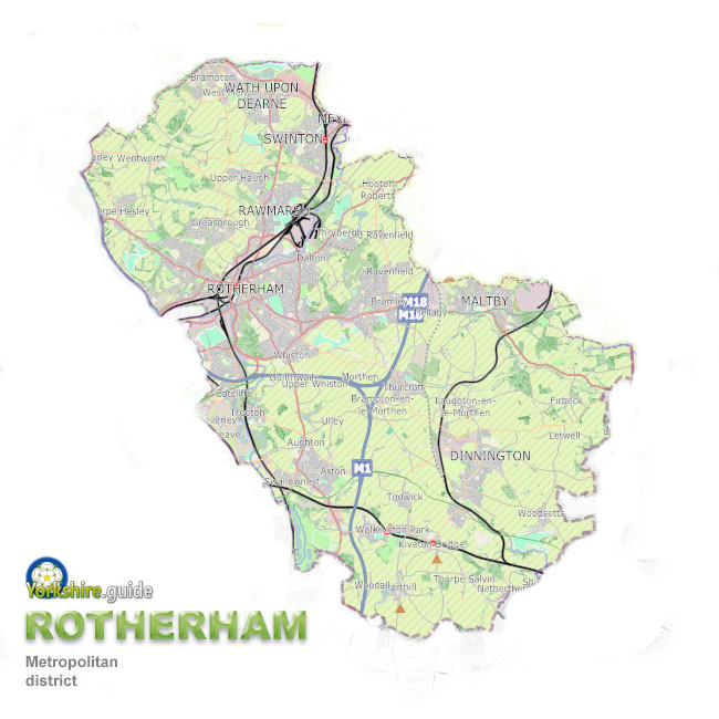 Map Of Rotherham And Surrounding Areas Rotherham | Yorkshire Guide Gazetteer Of Cities , Towns And Villages